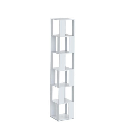 RVEE 360° Rotating White 6-Tier Corner Bookshelf for Home and Office - WoodArtSupply