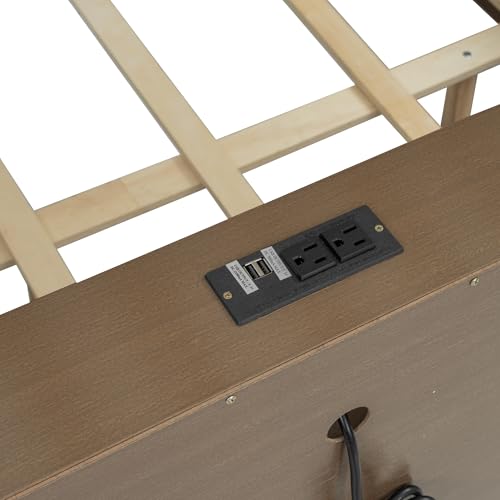 Merax Wooden Bunk Beds Full XL Over Queen for Teens Adults, Farmhouse Full XL Over Queen Low Bunk Bed with Storage Shelves and Charging Station and Inclined Ladder for Dormitory, Wood Merax