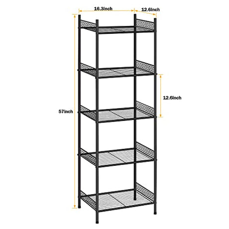 KANEODOT 5-Tier Storage Shelf Wire Bathroom Organizers, Heavy Duty Shelving Unit for Pantry Kitchen Bathroom Laundry Room Garage, Organization Home Corner Rack, Black KANEODOT