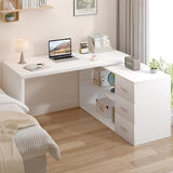 HSH White L-Shaped Computer Desk with 3 Drawers and 2 Shelves, Reversible Home Office Corner Desk for Writing Study Work Executive, 55 Inch Bedroom Wood Table Workstation Desk with Storage Cabinet HSH