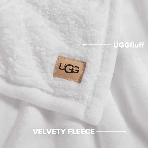 UGG Nita Twin Blanket, Luxury Soft Twin XL Warm Blanket for Bed or Extra Large Throw for Couch, Cozy Dorm Bedding, Bedroom Decor, 66-inch x 90-inch, White Snow UGG