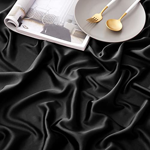 Horbaunal 4 Piece Satin Sheet Set Twin Size Luxury Silky & Soft Black Satin Twin Bed Sheet Set with 16" Deep Pocket, 1 Fitted Sheet, 1 Flat Sheet, 2 Pillowcases Horbaunal