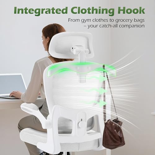 AreShark Office Chair Ergonomic Desk Chairs with Adjustable Lumbar Support& Headrest Hanger, High Back Breathable Mesh Chair with Wheels, Rolling Swivel Comfy Task Computer Chair for Home Work Gaming AreShark
