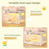 UPOSOJA Bunk Bed Twin Over Twin Bed Frame with LED Lights, Metal Bunk Bed with 13" Guardrail & 3-Step Ladder, Space Saving for Kids and Teen, White UPOSOJA