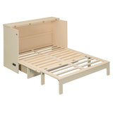Merax Full Size Murphy Bed with Charging Station and Large Storage Drawer, Foldable Pull Out Murphy Chest Bed for Apartments, Bedrooms, Studio, No Spring Box Needed, Gold Merax