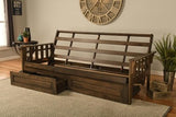 Jerry Sales FutonX Rustic Walnut Frame and Mattress Set with Choice to add Drawers, 8 Inch Innerspring Futon Sofa Bed Full Size Wood (Kodiak Bear Matt, Frame and Drawers) Jerry Sales