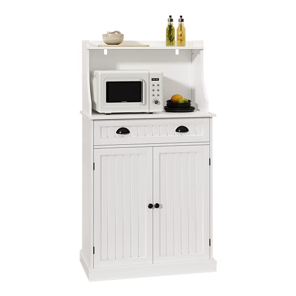 HOLTICO 54" Freestanding Kitchen Pantry Storage Cabinet with Doors and Adjustable Shelves, Microwave Oven Stand with Drawer for Kitchen, Bathroom or Hallway, White HOLTICO