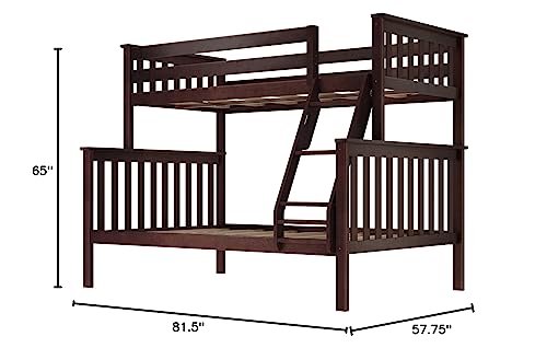 Max & Lily Twin Over Full Bunk Bed in Espresso - Solid Wood Frame with Removable Ladder and Safety Guardrails Max & Lily