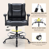 OLYFING Drafting Chair, Tall Office Chair with Padded Adjustable Arms and Footring PU Leather Standing Desk Chair with Extra Thicken Seat Cushion, Comfy High Office Chair for Counter Height Desk OLYFING