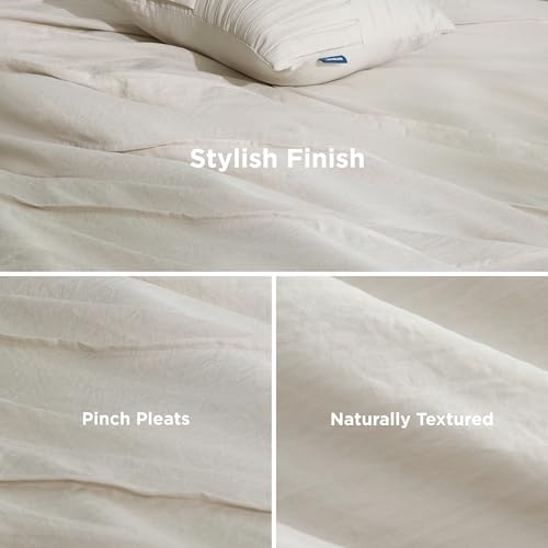 Bedsure Twin Comforter Set - 3 Pieces Pinch Pleat Bed Set, Beige Boho Bedding for All Season, 1 Soft Comforter, 1 Pillowcase, 1 Decorative Pillow Bedsure