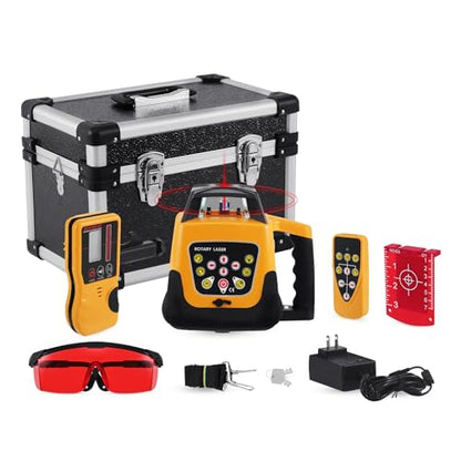 Iglobalbuy Automatic Self-Leveling Rotary Laser Rotating Horizontal & Vertical Laser Level Kit 500M w/Remote Control + Receiver, Leveling Transit Laser Level Red Beam for Construction (Rotary - WoodArtSupply