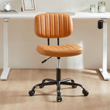 Sweetcrispy Small Office Desk Chair - Armless PU Leather with Comfy Lumbar Support, Height Adjustable Rolling Swivel Task for No Arms, for Adult, Student, Bedroom, Home, Vanity, Brown Sweetcrispy