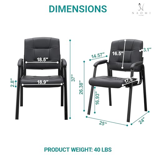 Naomi Home Faux Leather Stackable Office Guest Chairs – Reception Chairs with Armrests for Lobby, Clinic, Medical Waiting Room or Conference Room Seating - Black, Set of 6 Naomi Home