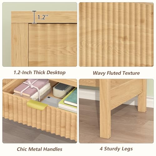 YOMILUVE Fluted Computer Desk with 2 Drawers, 39 Inch Small Computer Desk with Storage, Compact Writing Study Desk for Small Spaces YOMILUVE
