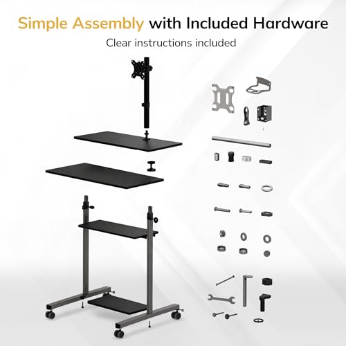 Mount-It! Mobile Computer Cart with Monitor Mount for Screen up to 32", Portable Desk on Wheels, Rolling Laptop Stand Teachers, Office, Classroom, Rise up to 53", Projector, Podium, Keyboard Tray Mount-It!
