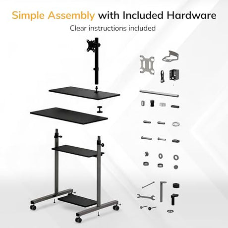 Mount-It! Mobile Computer Cart with Monitor Mount for Screen up to 32", Portable Desk on Wheels, Rolling Laptop Stand Teachers, Office, Classroom, Rise up to 53", Projector, Podium, Keyboard Tray Mount-It!