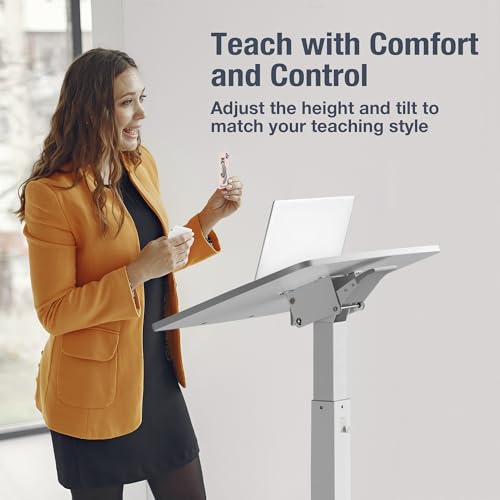 AVLT 47" Height Adjustable Mobile Workstation with Tilting Desk (3 ft 11 inches) - Foot Pedal Pneumatic Standing Desk Cart - Mobile Laptop Cart - Mobile White Cart with Brake Casters AVLT