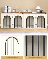 Hzuaneri 71" Dog Crate Furniture for 2 Dogs, Heavy Duty Indoor Dog Kennel TV Stand, XL Wooden Dog Cage with Divider for Medium Large Dogs, End Table Dog Crate with Cushion, White Brown DFC81914B Hzuaneri