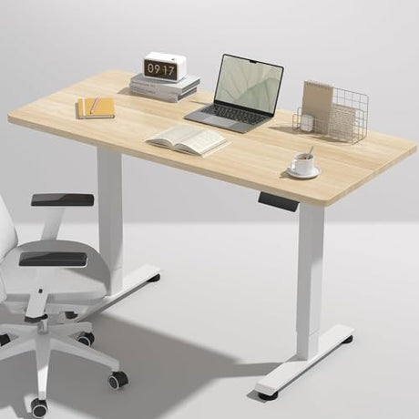 Veken 47.2 Inch Electric Standing Desk, Height Adjustable Sit Stand Up, Wood Desktop, Work Home Office Computer PC Desks, Gaming Writing Study Bedroom Rising Table, Nature Veken