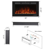 36'' Smart Electric Fireplace Inserts, Recessed & Wall Mount Electric Heater and Linear Fireplace with APP& Touch Screen &Remote Control, 62-99°F Temperature, Hard Wired & Plug in Benrocks