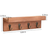 HRONRAD Rustic Key Holder for Wall, Farmhouse Wall Shelf with 4 Hooks, Wall Mounted Key Racks, Wooden Mail Organizer with Hooks for Entryway (Brown - Oak) HRONRAD