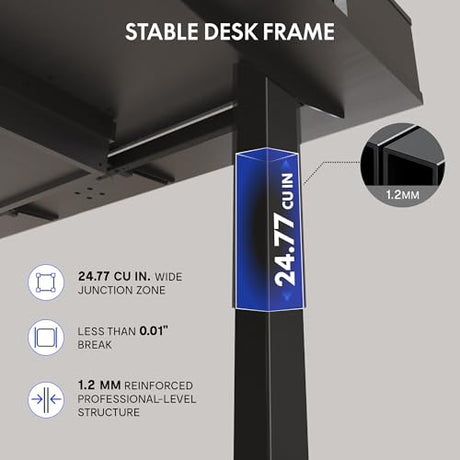 FLEXISPOT Q4 One-Piece Standing Desk with Rattan Drawers, 48 x 24 Inch Adjustable Height, Electric Stand Up Table with Monitor Shelf, Home Office Ergonomic Computer Desk with Memory Presets, Black FLEXISPOT