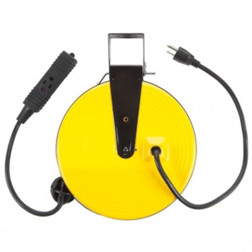 30ft Retractable Metal Cord Reel w/3 Outlets - 10amp BAYCO