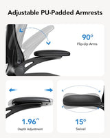 HUANUO Ergonomic Office Chair, High Back Computer Desk Chair with Adjustable Lumbar Support and Headrest, Comfy Gaming Chair with 3D Armrests, Home Office Rolling Chair, Max Load 300 lbs HUANUO