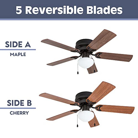 Prominence Home Alvina, 42 Inch Traditional Flush Mount Indoor LED Ceiling Fan with Light, Pull Chain, Dual Finish Blades, Reversible Motor - 50860-01 (Bronze) Prominence Home
