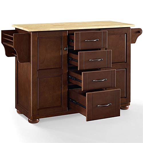 Pemberly Row Modern Natural Wood Top Kitchen Island in Mahogany - WoodArtSupply