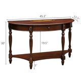 MODERION Solid Wood Console Table with Drawer, Semi-Circle Entryway Storage Shelf, Half-Moon Carvings Side Elegant Vintage Sofa for Living Room,Blank Wall Walnut SFZ1533WD-DR Brown 47.7*18*30.2 MODERION