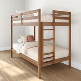 Grain & Grove Bear Twin Over Twin Bunk Bed, Sturdy Bunk Bed Frame for Kids, Plywood Bunk with Ladder, Guardrail, and Slats, No Box Spring Required, Oak Embossed Pecan Grain & Grove