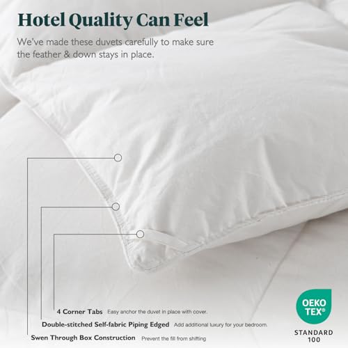Ltinhome Feathers & Down Comforter, Organic Duvet Insert, 100% Cotton Shell, Ethically-sourced Feathers and Down Filler, All Season Warm, King Size, White Ltinhome