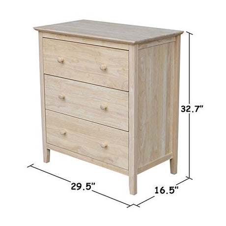 International Concepts Dresser with 3 Drawers, Unfinished IC International Concepts