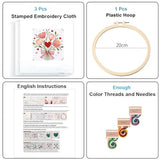 Konrisa 3pcs Love Flower Embroidery Kits for Beginners Adults, DIY Sewing Needlepoint Cross Stitch Kits for Anniversary Valentine's Day, Brithday, Christmas and Home Decoration