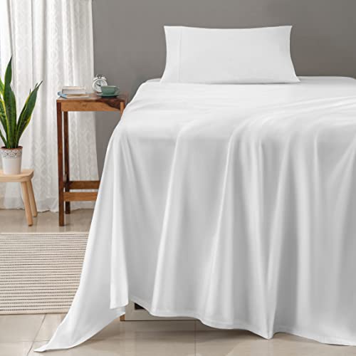 Threadmill 100% Cotton Sheets for Twin Size Bed - 600 Thread Count Twin Bed Sheets Set with 15” Deep Pocket - Sateen Weave 3-Piece Bedding Set with Cooling Effect, White Threadmill