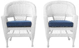 Jeco Wicker Chair with Blue Cushion, Set of 2, White/W00206- Jeco