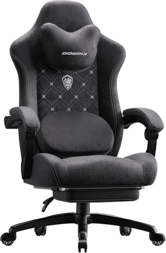 Dowinx Gaming Chair with Heated Massage Lumbar Support,Big and Tall Fabric Gaming Chairs for Adults with Footrest, Ergonomic Computer Game Chair with Poket Spring Cushions, 350lbs, Black Dowinx