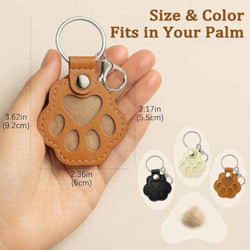 ZooWhale Classic 3 Pcs Dog Fur Storage Keychain,Cute Pet Fur Keepsake Leather Keychain for Collecting Cat and Dog Hair pet Memorial Gifts for Dogs，Black White Brown