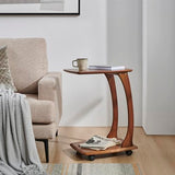 COZYMATIC Emerson Solid Wood End Table with Rolling Wheels, C Shaped Side Table, TV Tray Table, Couch Table That Slide Under for Small Space, Living Room, Bedroom (Walnut)-Small COZYMATIC