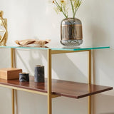 Saint Mossi 2-Tier Console Table for Living Room, Modern Narrow Entryway Table for Hallway, Foyer, Corridor, Office, Clear Glass Top & Gold Frame, D41×H31 SM Saint Mossi