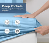 Royale Linens 100% Organic Cotton Fitted Sheet - Percale Weave - Super Soft Deep Pocket Bottom Sheets - Lake Blue Elastic Sheet Full Size - Full Fitted Sheets Only - (54"x75"+15", Lake Blue) ROYALE LINENS