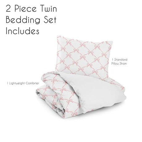 Sweet Jojo Designs 2-Piece Twin Comforter Set (Pink Bows) for Girls, Kids, Teen, College Bed Room incl. Single Size Bedding & Sham (Blush, Bow for The Ballerina, Ballet Dancer, Princess Collection) Sweet Jojo Designs