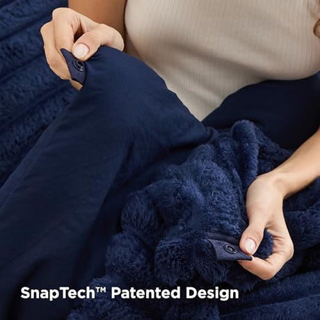 Bedsure Gentlesoft™ 2-in-1 King Size Comforter Set and Detachable Fluffy Blanket, Navy Blue Bedding Set for All Season Use, SnapTech™ Design for Space Saving (Includes 2 Pillow Shams, 2 Pillowcases) Bedsure