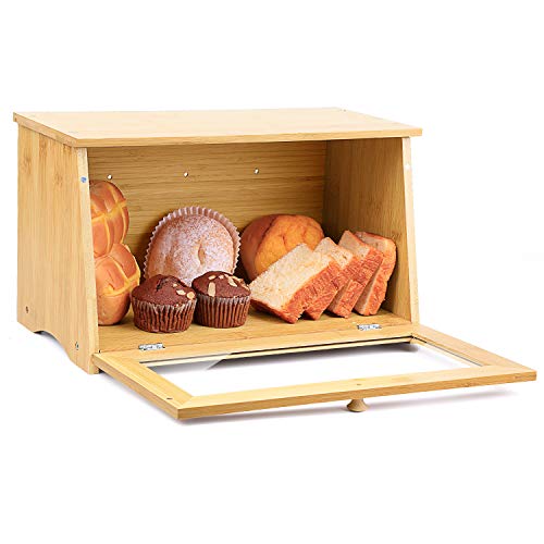 HOMEKOKO Wood Bread Box for Kitchen Counter, Single Layer Bamboo Large Capacity Food Storage Bin (NATURAL) - WoodArtSupply