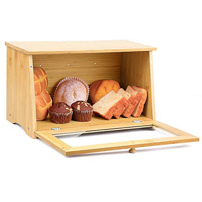 HOMEKOKO Wood Bread Box for Kitchen Counter, Single Layer Bamboo Large Capacity Food Storage Bin (NATURAL)