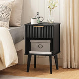 MAHANCRIS End Table, Fluted Night Stand, Modern Side Table, Small Bedside Table with 1 Drawer and 1 Open Compartment, Mid Century Nightstand, for Living Room, Bedroom, Study, Office, Black ETBK6201 MAHANCRIS