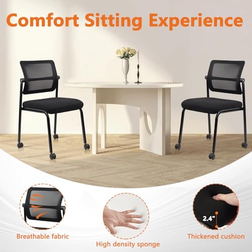CLATINA 8PK Mesh Stacking Office Desk Chairs with Wheels, Portable Stackable Bulk Waiting Room Armless Chair with Adjustable Back & Fabric Seat for Guest Lobby Side School Church Conference Break CLATINA