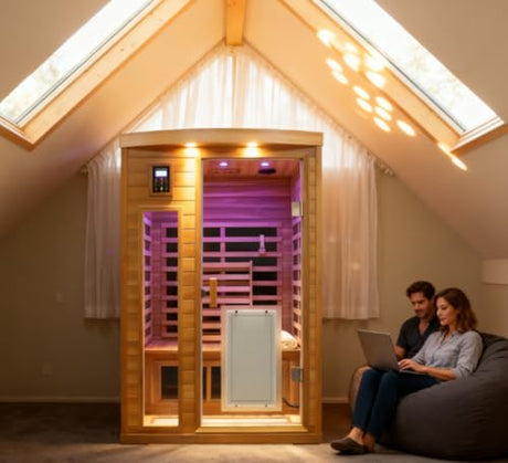 2 Person Low EMF Infrared Sauna for Home, Red Cedar Wood Far Infrared Saunas, 1750watt Indoor Personal Sauna Room with Door Heating Panels, Blue-tooth, 7-Color Chromotherapy Lights, 2 Outdoor Lamps Kanlanth