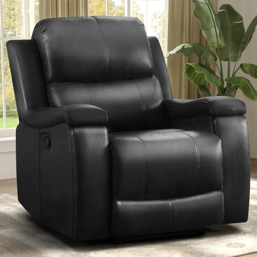 IOMOR Leather Recliner Chair, Manual Recliner Chair for Adults with Overstuffed Arms and Back, Single Sofa Recliner with Cup Holders for Living Room (1, Black)